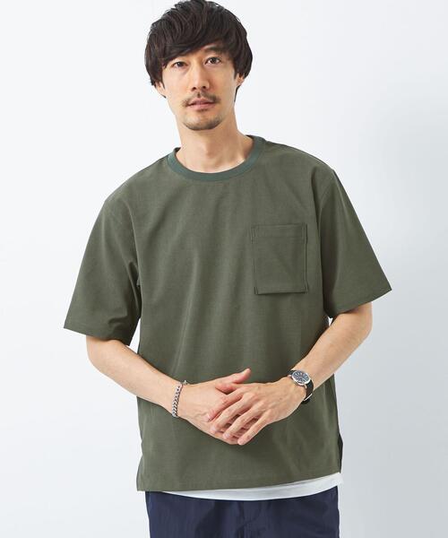 green label relaxing（グリーンレーベルリラクシング）の「ドライ タンクトップ レイヤード Tシャツ -吸水速乾-（Tシャツ/カットソー・メンズ・グレー/ブラック/オリーブ/ネイビー・S/M/L/XL）」の3枚目の写真
