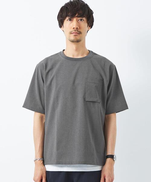 green label relaxing（グリーンレーベルリラクシング）の「ドライ タンクトップ レイヤード Tシャツ -吸水速乾-（Tシャツ/カットソー・メンズ・グレー/ブラック/オリーブ/ネイビー・S/M/L/XL）」の8枚目の写真