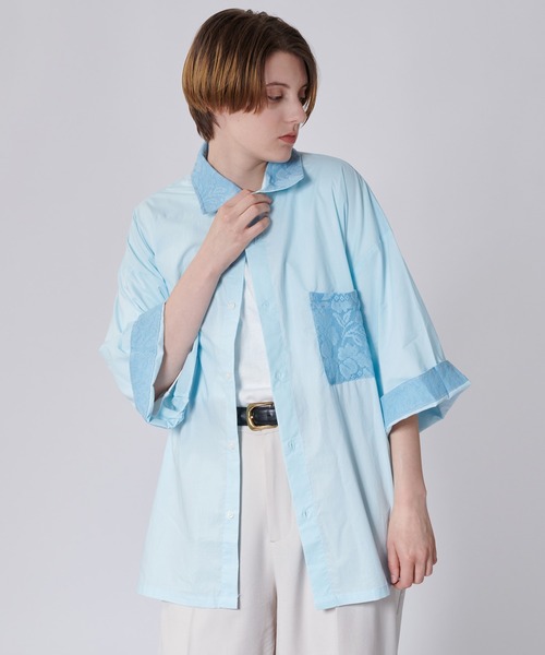ONCILY（オンシェリー）の「BICOLOR FLOWER LACE SHIRT / バイカラー