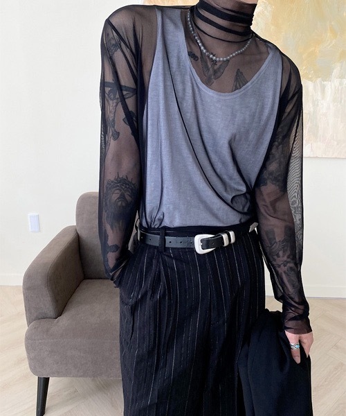 HOLY IN CODE(ホーリーインコード)の「HOLY IN CODE no.8739 span see through pola t(Tシャツ/カットソー・メンズ・ブラック/ホワイト・FREE)」の15枚目の写真