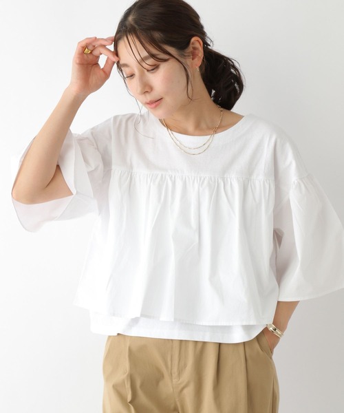 LEPSIM（レプシィム）の「ドッキングショートプルオーバー　198553（Tシャツ/カットソー・レディース・ブラック/オフホワイト/オリーブ・FREE）」の2枚目の写真