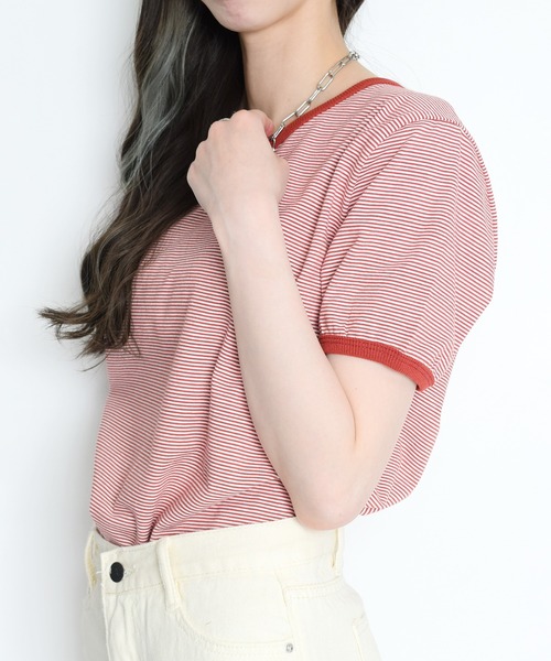 Flowering Korea(フラワーリングコリア)の「コットンミニマルボーダーTシャツ(Tシャツ/カットソー・レディース・ライトブルー/グリーン/パープル系その他/レッド/イエロー・FREE)」の21枚目の写真