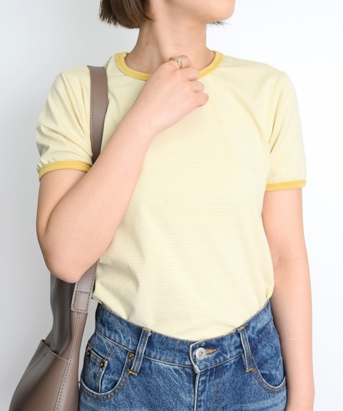 Flowering Korea(フラワーリングコリア)の「コットンミニマルボーダーTシャツ(Tシャツ/カットソー・レディース・ライトブルー/グリーン/パープル系その他/レッド/イエロー・FREE)」の13枚目の写真