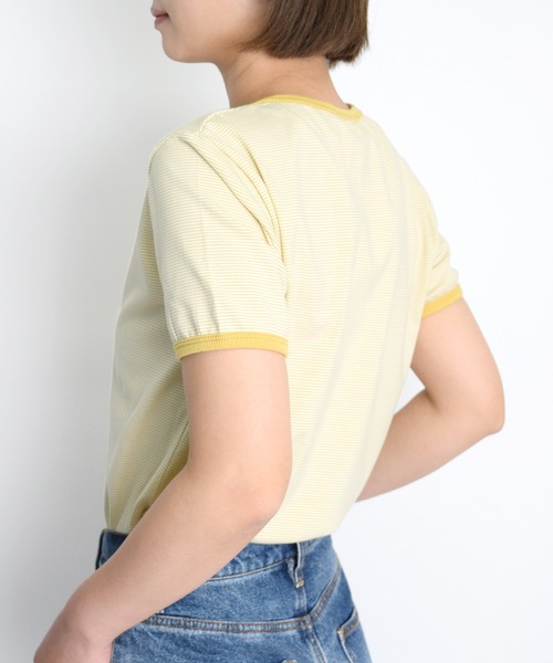 Flowering Korea(フラワーリングコリア)の「コットンミニマルボーダーTシャツ(Tシャツ/カットソー・レディース・ライトブルー/グリーン/パープル系その他/レッド/イエロー・FREE)」の15枚目の写真