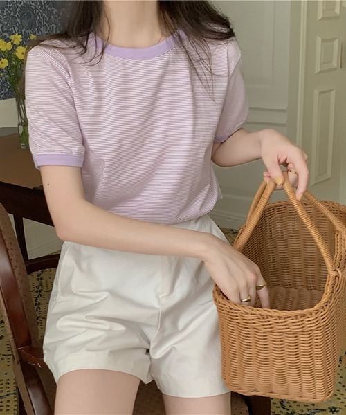 Flowering Korea(フラワーリングコリア)の「コットンミニマルボーダーTシャツ(Tシャツ/カットソー・レディース・ライトブルー/グリーン/パープル系その他/レッド/イエロー・FREE)」の10枚目の写真