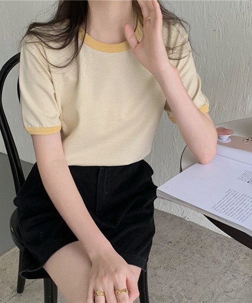 Flowering Korea(フラワーリングコリア)の「コットンミニマルボーダーTシャツ(Tシャツ/カットソー・レディース・ライトブルー/グリーン/パープル系その他/レッド/イエロー・FREE)」の17枚目の写真