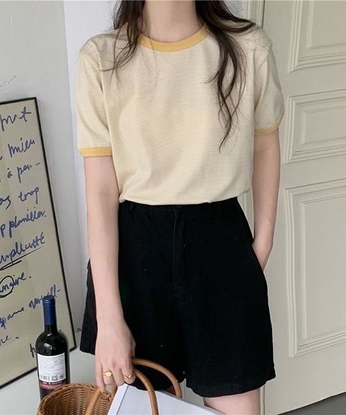 Flowering Korea(フラワーリングコリア)の「コットンミニマルボーダーTシャツ(Tシャツ/カットソー・レディース・ライトブルー/グリーン/パープル系その他/レッド/イエロー・FREE)」の18枚目の写真