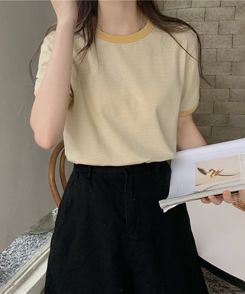 Flowering Korea(フラワーリングコリア)の「コットンミニマルボーダーTシャツ(Tシャツ/カットソー・レディース・ライトブルー/グリーン/パープル系その他/レッド/イエロー・FREE)」の19枚目の写真