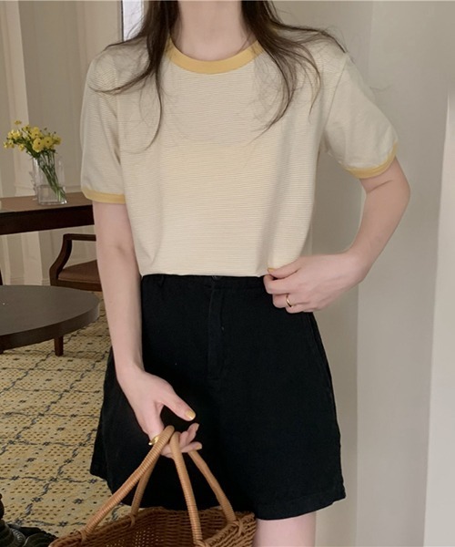Flowering Korea(フラワーリングコリア)の「コットンミニマルボーダーTシャツ(Tシャツ/カットソー・レディース・ライトブルー/グリーン/パープル系その他/レッド/イエロー・FREE)」の20枚目の写真
