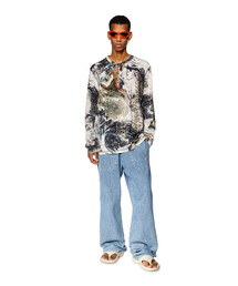 【DIESEL】コットン100％デニムロングスリーブヘンリーネックカットソー T-JUST-LS-D｜メンズ｜ロングスリーブTシャツ｜オーガニック