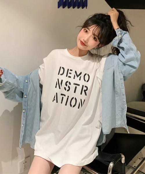 Sibra(シブラ)の「オーバーサイズTシャツ(Tシャツ/カットソー・レディース・ホワイト/ブラック/オレンジ/ブルー/ピンク・M)」の7枚目の写真