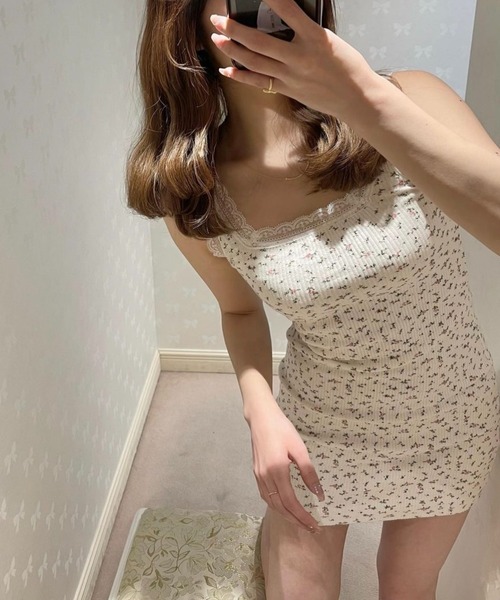épine label lace flower rib onepiece epine（エピヌ）の「epine label lace flower rib onepiece