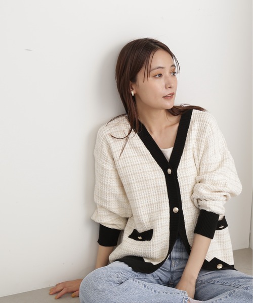 N.（N. Natural Beauty Basic）（エヌエヌナチュラルビューティーベーシック）の「◆ＶネックＭＩＸツイードニットカーディガン（カーディガン/ボレロ・レディース・レッド/オフホワイト/グリーン・MEDIUM）」の18枚目の写真