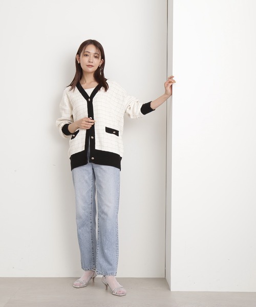 N.（N. Natural Beauty Basic）（エヌエヌナチュラルビューティーベーシック）の「◆ＶネックＭＩＸツイードニットカーディガン（カーディガン/ボレロ・レディース・レッド/オフホワイト/グリーン・MEDIUM）」の9枚目の写真