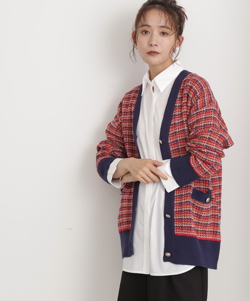 N.（N. Natural Beauty Basic）（エヌエヌナチュラルビューティーベーシック）の「◆ＶネックＭＩＸツイードニットカーディガン（カーディガン/ボレロ・レディース・レッド/オフホワイト/グリーン・MEDIUM）」の22枚目の写真