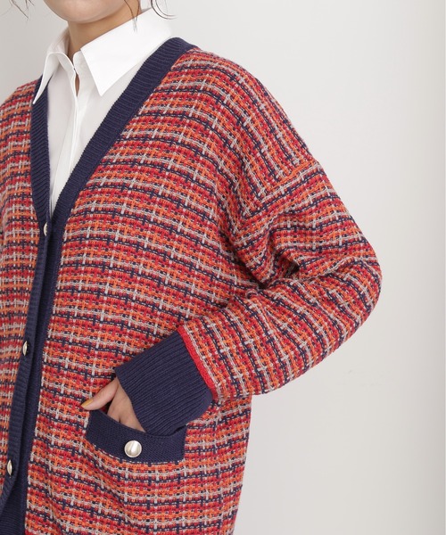 N.（N. Natural Beauty Basic）（エヌエヌナチュラルビューティーベーシック）の「◆ＶネックＭＩＸツイードニットカーディガン（カーディガン/ボレロ・レディース・レッド/オフホワイト/グリーン・MEDIUM）」の17枚目の写真
