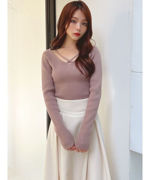 RESEXXY(リゼクシー)の「デコルテクロスニットトップス(ニット/セーター・レディース・ホワイト/ブラック/ブルー/モカ・FREE)」の12枚目の写真