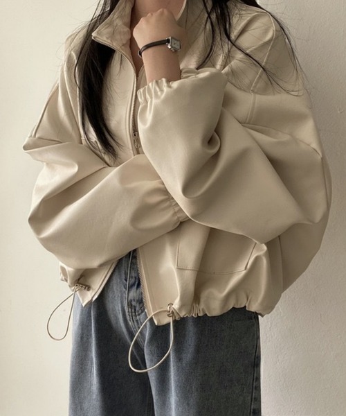 MAISON DE THERESE(メゾン ド テレーズ)の「フェイクレザーPUビッグシルエットブルゾン/ジャケット フェイクレザーライダースジャケット(ライダースジャケット・レディース・アイボリー/ブラック・FREE)」の10枚目の写真