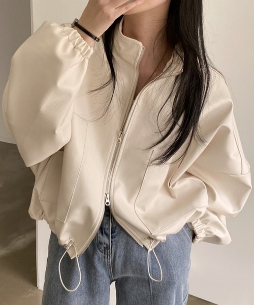 MAISON DE THERESE(メゾン ド テレーズ)の「フェイクレザーPUビッグシルエットブルゾン/ジャケット フェイクレザーライダースジャケット(ライダースジャケット・レディース・アイボリー/ブラック・FREE)」の11枚目の写真