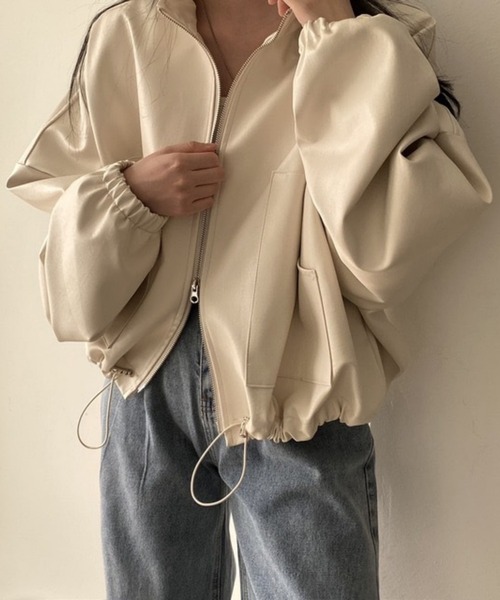 MAISON DE THERESE(メゾン ド テレーズ)の「フェイクレザーPUビッグシルエットブルゾン/ジャケット フェイクレザーライダースジャケット(ライダースジャケット・レディース・アイボリー/ブラック・FREE)」の9枚目の写真