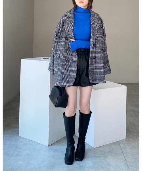 She's Closet（シーズクローゼット）の「アームウォーマー風ハイネックタイト長袖指穴フィンガーホールリブニット（ニット/セーター・レディース・レッド/ブラック×ホワイト/ブルー/グレー/ブラック/アイボリー/イエロー/ライトグレー/ブルー系その他・FREE）」の20枚目の写真