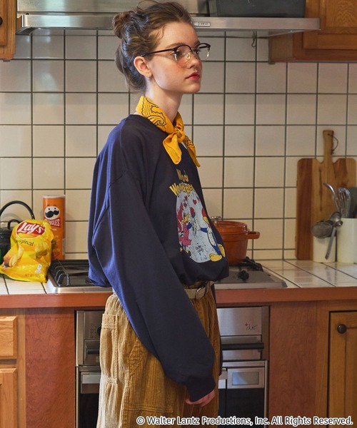 MONO-MART LADY'S（モノマートレディース）の「【Woody Woodpecker】 別注 ウッドペッカー オーバーサイズ ヴィンテージプリントロンT（Tシャツ/カットソー・レディース・ネイビー系/ホワイト系/オフホワイト/スミクロ・FREE）」の5枚目の写真