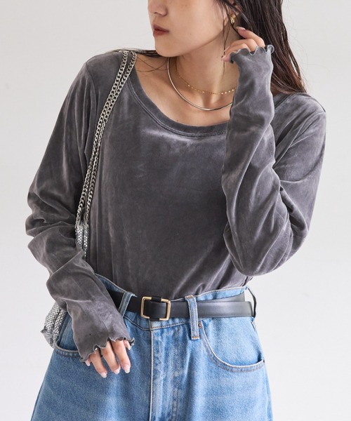 CIAOPANIC TYPY（チャオパニックティピー）の「シアーフロッキーベロアメロートップス（Tシャツ/カットソー・レディース・ブラウン/グレー/オフホワイト/ブラック・ONE SIZE）」の21枚目の写真