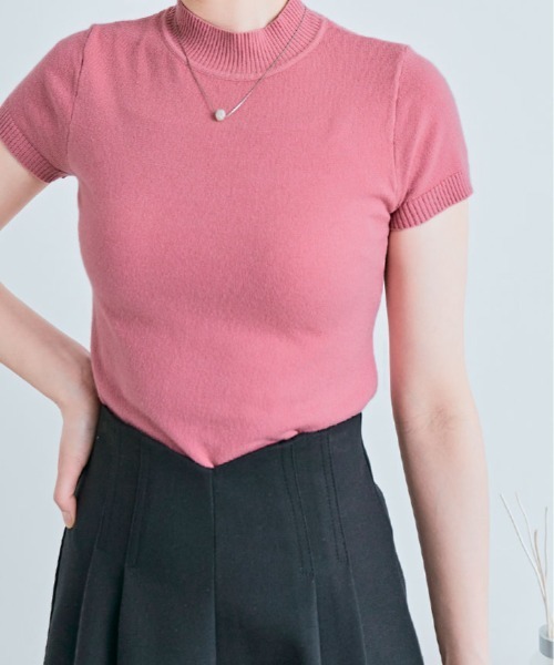 kirakiraShop(キラキラショップ)の「サラッと着られて、上品見え。毎日に寄り添う 半袖ハイネック サマーニット(ニット/セーター・レディース・アイボリー/ブラック/グレー/パープル/イエロー/ピンク/グリーン/オフホワイト/ベージュ/レッド/ブラウン/ブルー系その他/ピンク系その他/ネイビー・FREE)」の13枚目の写真