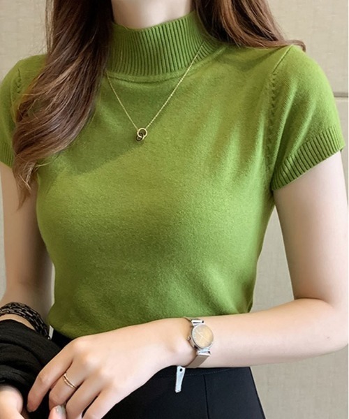 kirakiraShop(キラキラショップ)の「サラッと着られて、上品見え。毎日に寄り添う 半袖ハイネック サマーニット(ニット/セーター・レディース・アイボリー/ブラック/グレー/パープル/イエロー/ピンク/グリーン/オフホワイト/ベージュ/レッド/ブラウン/ブルー系その他/ピンク系その他/ネイビー・FREE)」の22枚目の写真