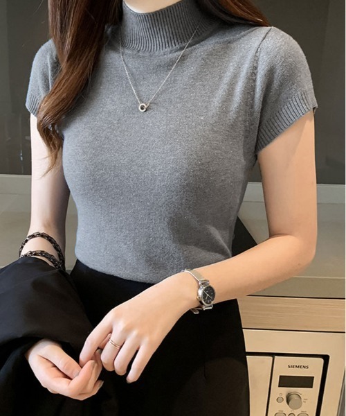 kirakiraShop(キラキラショップ)の「サラッと着られて、上品見え。毎日に寄り添う 半袖ハイネック サマーニット(ニット/セーター・レディース・アイボリー/ブラック/グレー/パープル/イエロー/ピンク/グリーン/オフホワイト/ベージュ/レッド/ブラウン/ブルー系その他/ピンク系その他/ネイビー・FREE)」の19枚目の写真