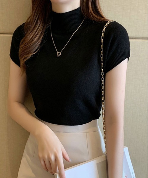 kirakiraShop(キラキラショップ)の「サラッと着られて、上品見え。毎日に寄り添う 半袖ハイネック サマーニット(ニット/セーター・レディース・アイボリー/ブラック/グレー/パープル/イエロー/ピンク/グリーン/オフホワイト/ベージュ/レッド/ブラウン/ブルー系その他/ピンク系その他/ネイビー・FREE)」の16枚目の写真