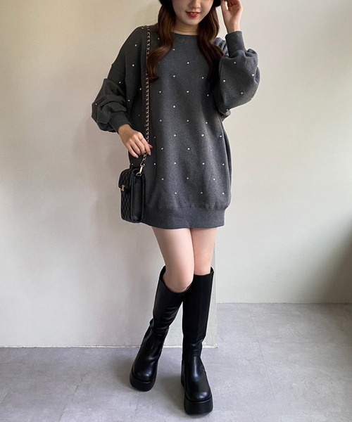 one after another NICE CLAUP（ワンアフターアナザーナイスクラップ）の「オーバーサイズビジュースウェット（スウェット・レディース・オフホワイト/グレー/ピンク・FREE）」の15枚目の写真