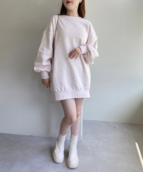 one after another NICE CLAUP（ワンアフターアナザーナイスクラップ）の「オーバーサイズビジュースウェット（スウェット・レディース・オフホワイト/グレー/ピンク・FREE）」の7枚目の写真