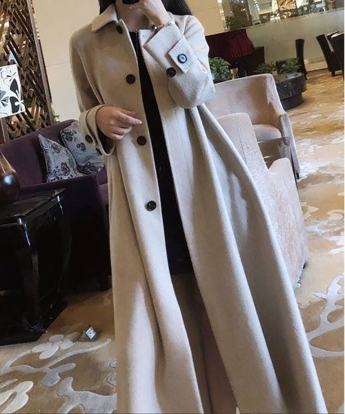 BLANC FICELLE（ブランフィセル）の「ロング丈 ステンカラー コート（ステンカラーコート・レディース・ベージュ/ブラック・S/M/L/XL）」の2枚目の写真