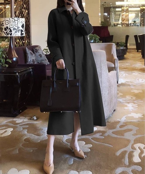 BLANC FICELLE（ブランフィセル）の「ロング丈 ステンカラー コート（ステンカラーコート・レディース・ベージュ/ブラック・S/M/L/XL）」の5枚目の写真