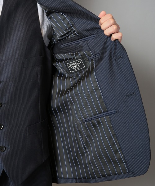 CROWDED CLOSET（クラウデッドクローゼット）の「ブライトナローストライプスーツセットアップ（同素材ベストあり）（セットアップ・メンズ・ブラック/ネイビー・01/02/03/04）」の9枚目の写真