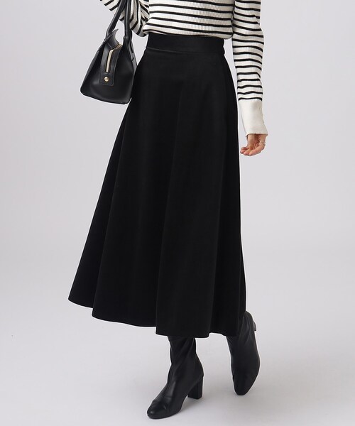 DRESKIP(ドレスキップ)の「◆【上品な光沢】ベロアツイル ミディ丈 フレアスカート(スカート・レディース・ダークグレー/ブルーグリーン/ブラック・02/03/04)」の1枚目の写真