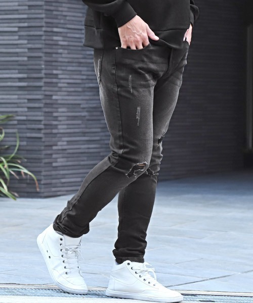 LUXSTYLE(ラグスタイル)の「ダメージスキニーデニムパンツ(デニムパンツ・メンズ・ライトグレー/インディゴブルー/ブラック系その他/ブルー・XL/L/M)」の2枚目の写真