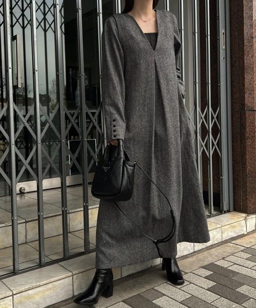 WILLFULLY（ウィルフリー）の「mix tweed deep v neck 2way OP