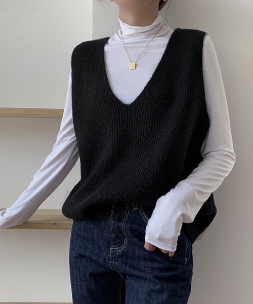 Miniministore(ミニミニストア)の「リブニットベスト レディース vネック(ベスト・レディース・ライトブラウン/グレー/ブラック/ブラウン/モカ・フリー)」の1枚目の写真
