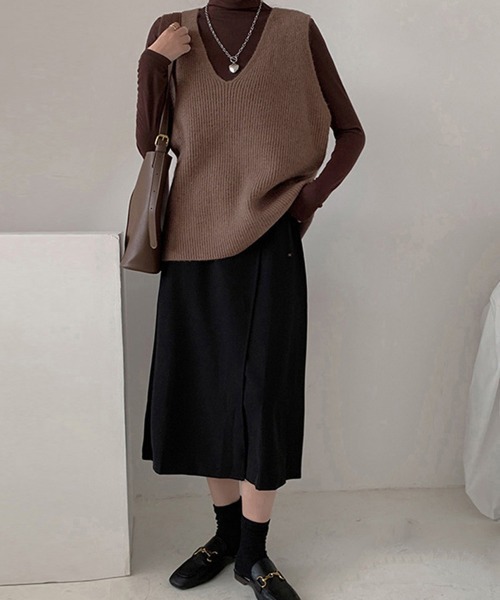 Miniministore(ミニミニストア)の「リブニットベスト レディース vネック(ベスト・レディース・ライトブラウン/グレー/ブラック/ブラウン/モカ・フリー)」の12枚目の写真