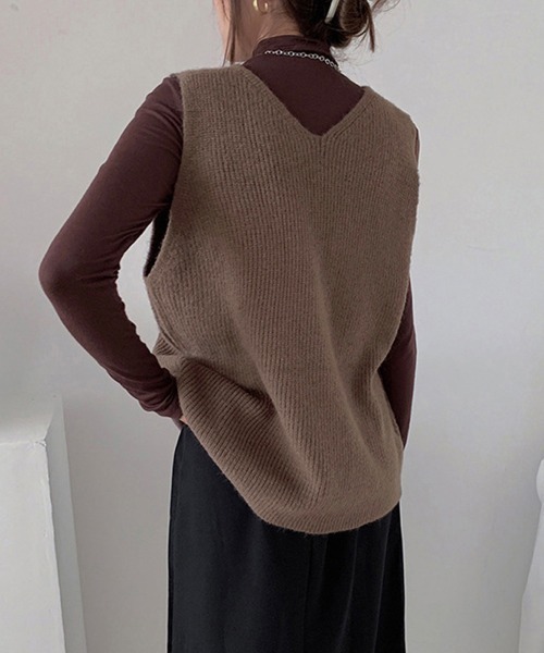 Miniministore(ミニミニストア)の「リブニットベスト レディース vネック(ベスト・レディース・ライトブラウン/グレー/ブラック/ブラウン/モカ・フリー)」の13枚目の写真