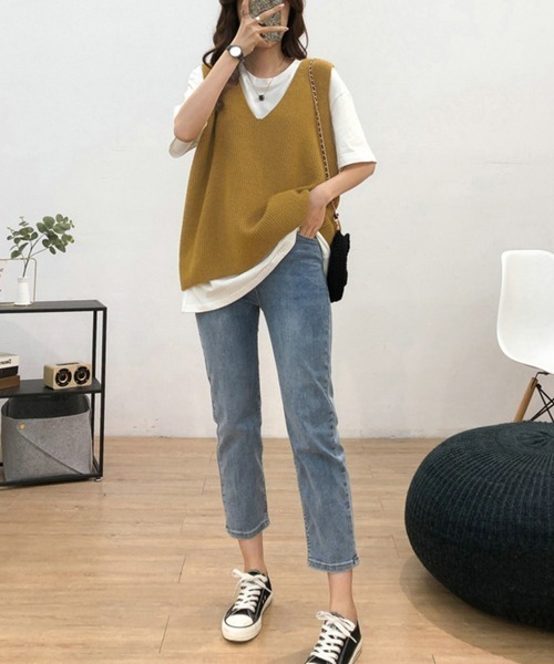 Miniministore(ミニミニストア)の「リブニットベスト レディース vネック(ベスト・レディース・ライトブラウン/グレー/ブラック/ブラウン/モカ・フリー)」の16枚目の写真