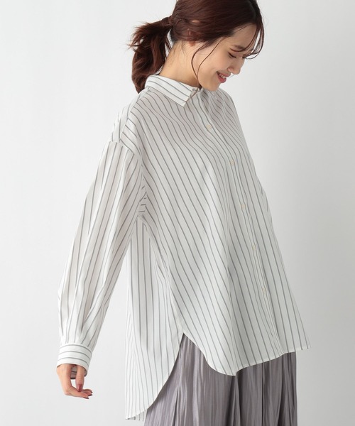 GLOBAL WORK（グローバルワーク）の「365日マイスタイルレギュラーシャツ/975616（シャツ/ブラウス・レディース・ネイビー系8/パープル系その他2/グレイッシュベージュ/ブルー系その他6/ライトブルー/オフホワイト/イエロー/ホワイト系その他/ストライプ/グリーン系その他5・FREE）」の3枚目の写真