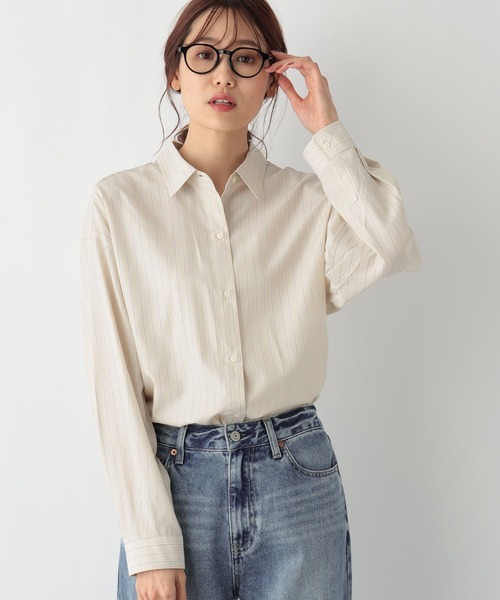 GLOBAL WORK（グローバルワーク）の「365日マイスタイルレギュラーシャツ/975616（シャツ/ブラウス・レディース・ネイビー系8/パープル系その他2/グレイッシュベージュ/ブルー系その他6/ライトブルー/オフホワイト/イエロー/ホワイト系その他/ストライプ/グリーン系その他5・FREE）」の4枚目の写真