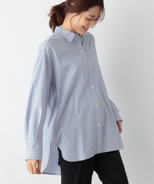 GLOBAL WORK（グローバルワーク）の「365日マイスタイルレギュラーシャツ/975616（シャツ/ブラウス・レディース・ネイビー系8/パープル系その他2/グレイッシュベージュ/ブルー系その他6/ライトブルー/オフホワイト/イエロー/ホワイト系その他/ストライプ/グリーン系その他5・FREE）」の6枚目の写真