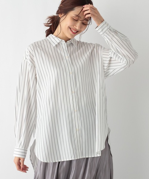 GLOBAL WORK（グローバルワーク）の「365日マイスタイルレギュラーシャツ/975616（シャツ/ブラウス・レディース・ネイビー系8/パープル系その他2/グレイッシュベージュ/ブルー系その他6/ライトブルー/オフホワイト/イエロー/ホワイト系その他/ストライプ/グリーン系その他5・FREE）」の20枚目の写真