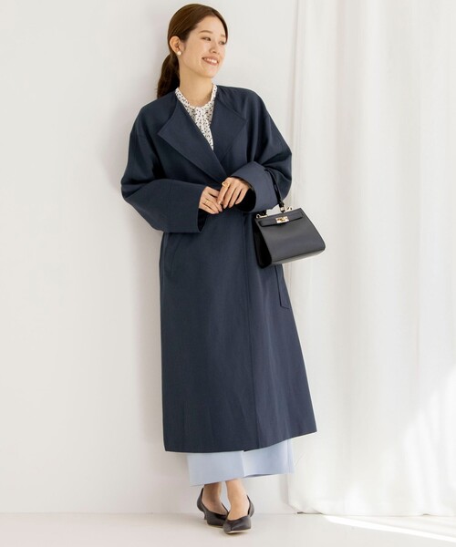 NOLLEY’S Sophi（ノーリーズソフィ）の「スラブタフタノーカラーベルテッドコート（ノーカラーコート・レディース・ベビーピンク/ネイビー/ベージュ・36/38）」の4枚目の写真