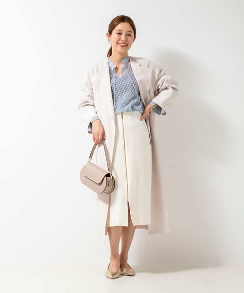 NOLLEY’S Sophi（ノーリーズソフィ）の「スラブタフタノーカラーベルテッドコート（ノーカラーコート・レディース・ベビーピンク/ネイビー/ベージュ・36/38）」の22枚目の写真