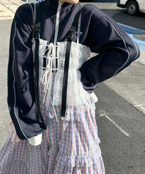 Alley by w closet（アリーバイダブルクローゼット）の「【Alley】ハイネックパイピングジャージ（その他アウター・レディース・ネイビー/ピンク・FREE）」の15枚目の写真